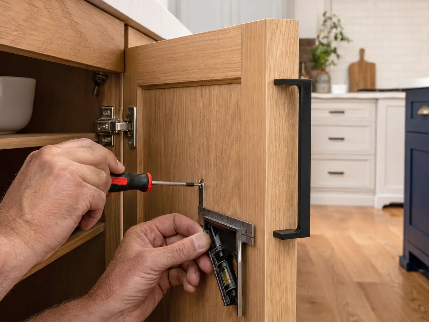 Representative cabinet hardware installation